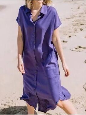 Kavu Kuta Button-Front Blue Midi Shirt Dress